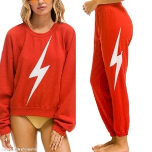 Aviator Nation Bolt Collection Relaxed Fit Pullover and Sweatpants Red White XS